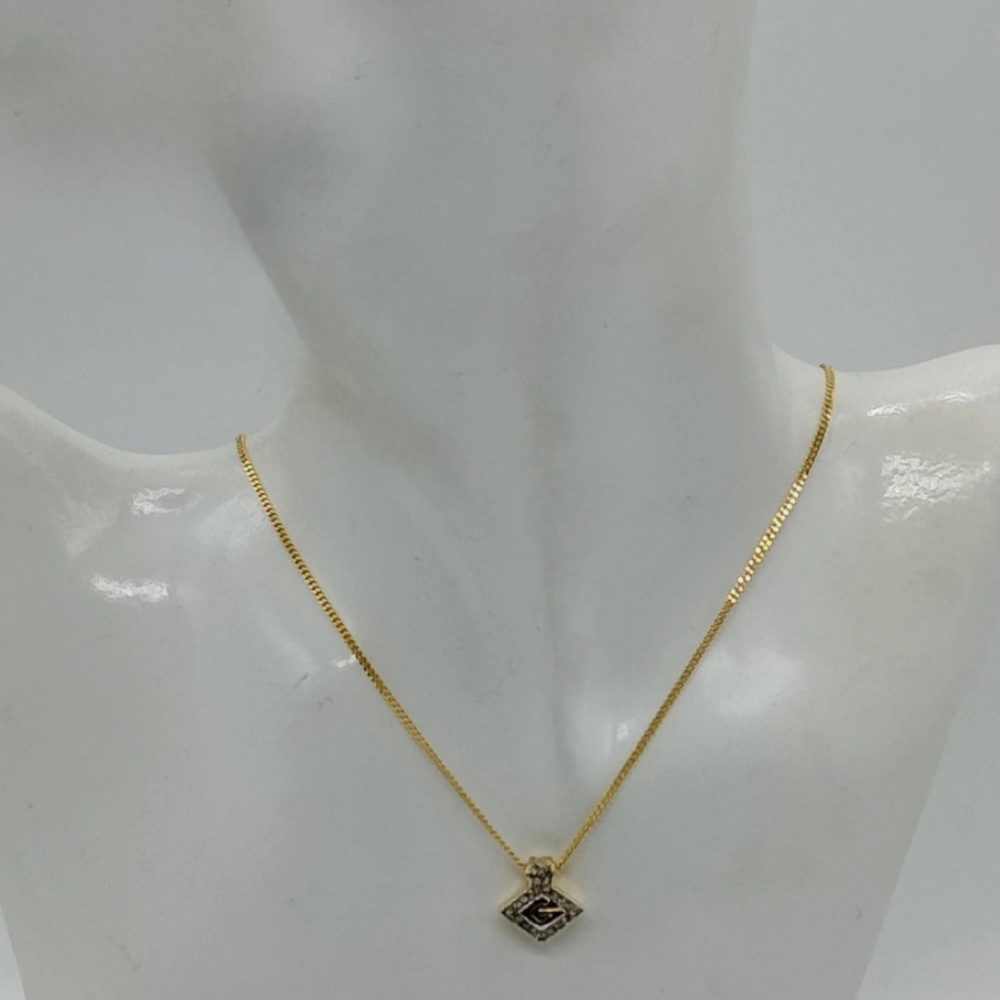 Givenchy Gold Plated G Logo Crystal Pendant Long Necklace Vintage